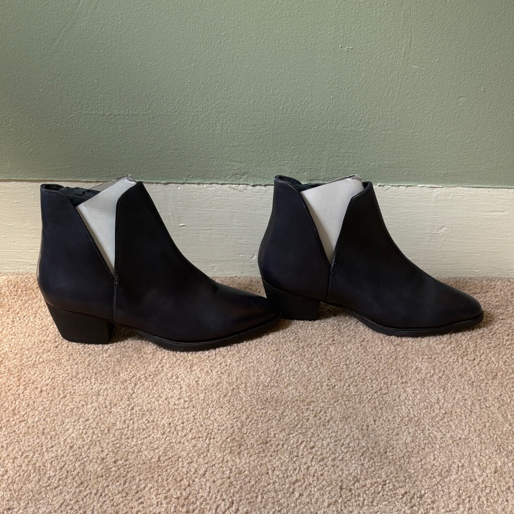 Free People deep midnight navy blue Leather Ankle Booties with Low Block Heel